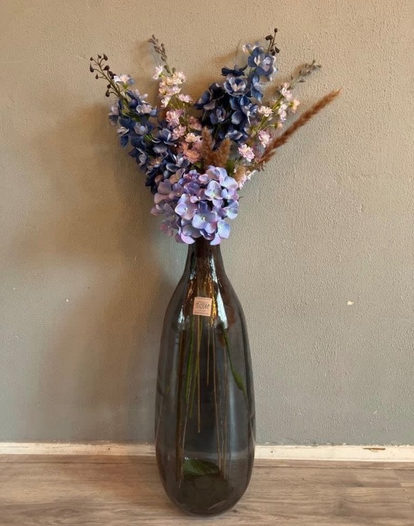 Vaas grijs incl bloemen, Ophalen, Nieuw, Glas, Grijs