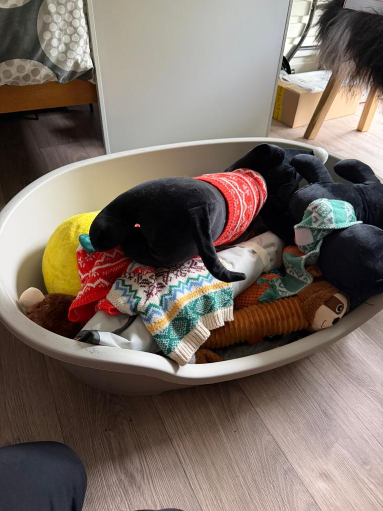 Hondenmand vol knuffels, Dieren en Toebehoren, Hondenmanden, Ophalen, Zo goed als nieuw