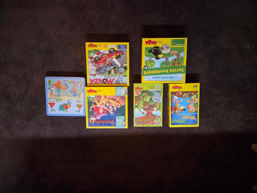 HABA Bordspellen Collectie: Monza, Boomgaard, Draak, Wolf, Een of twee spelers, Ophalen, Gebruikt, HABA