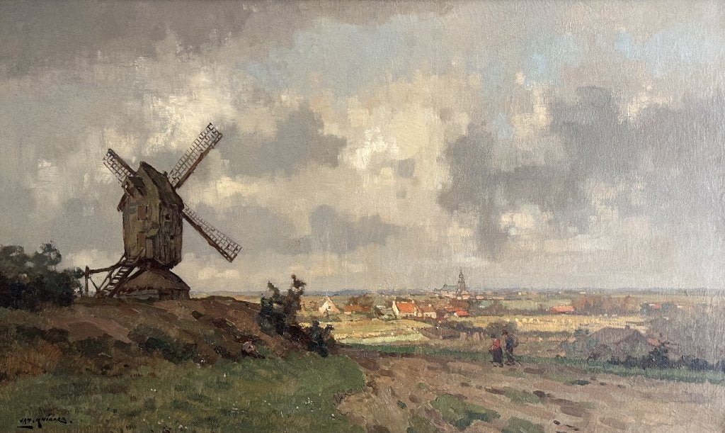 Jan Simon Knikker sr. (1889-1957) - Landschap met molen, Doek, Impressionistisch, Ophalen of Verzenden, Gesigneerd