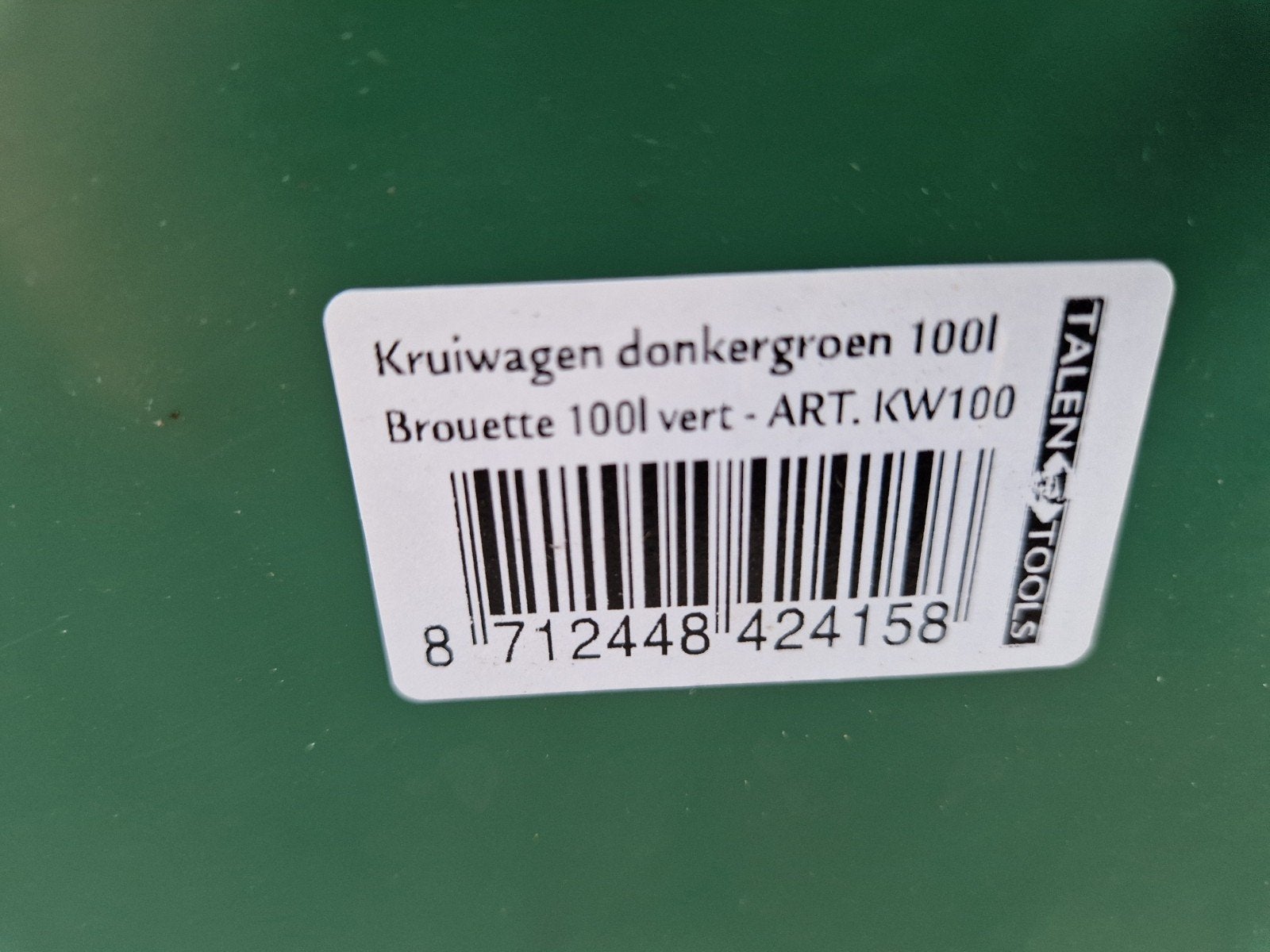 Talent Tools Kruiwagen Donkergroen 100L, Ophalen, Tweewielig, Handmatig, Nieuw