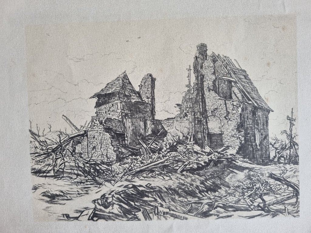 muirhead bone 1876–1953 the church at flers, Ophalen of Verzenden