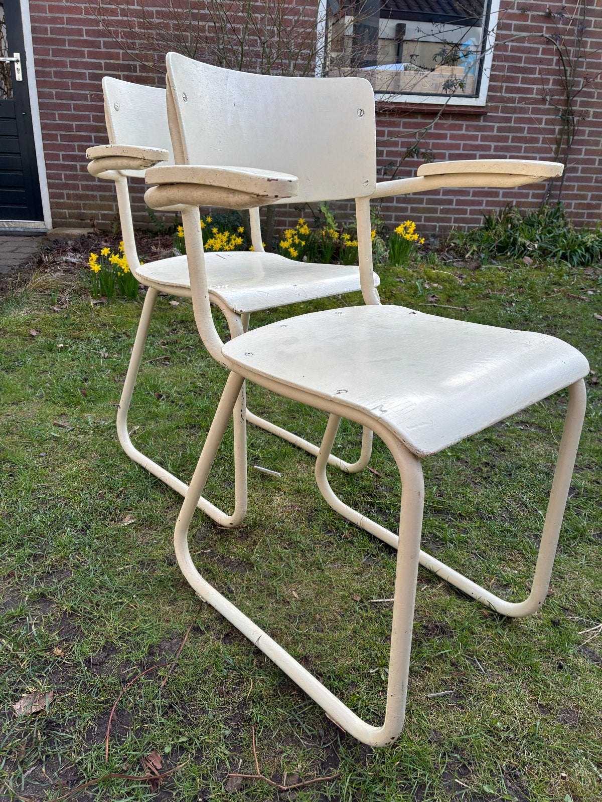 Set van 2 buisframe stoelen | opknappers, Ophalen, Gebruikt, Wit, Twee