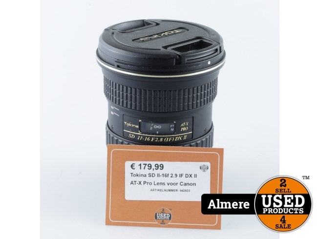 Tokina SD II-16f 2.9 IF DX II AT-X Pro Lens voor Canon, Tokina, Zo goed als nieuw, Support@tokina.com, 1-16-6, Akasaka, Minato-ku, 
Tokyo 107-0052
Japan