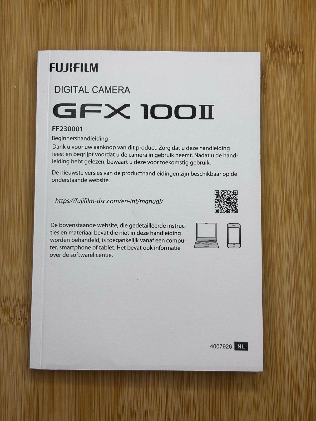 Fujifilm GFX 100 II Handleiding nederlandstalig, Ophalen of Verzenden, Nieuw, Geen optische zoom