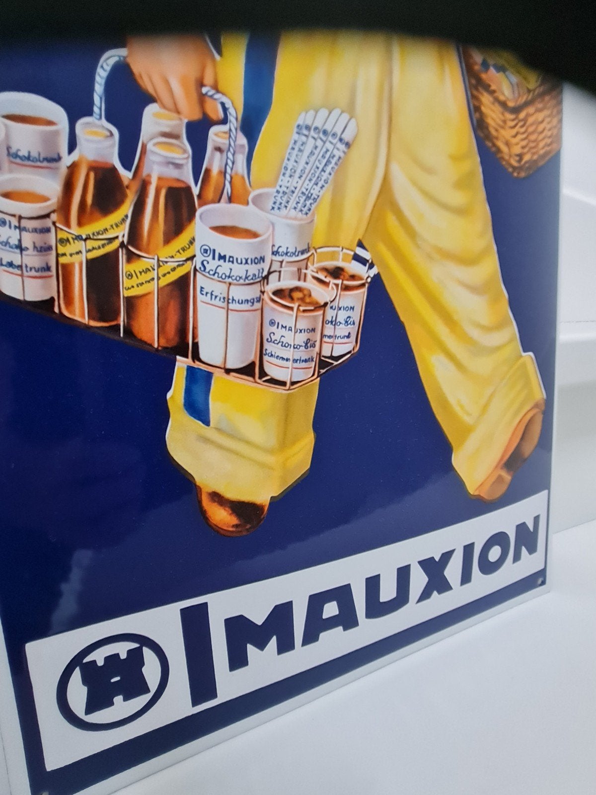 Reclamebord emaille Mauxion Nieuw Bord, Ophalen of Verzenden, Reclamebord