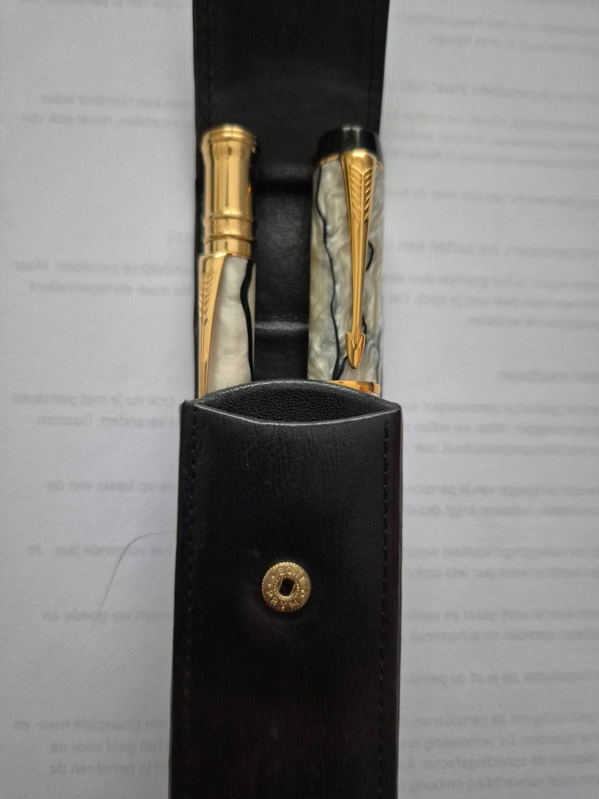Parker Duofold vulpen & ballpoint Centennial Pearl & Black., Verzamelen, Pennenverzamelingen, Ophalen, Zo goed als nieuw, Vulpen