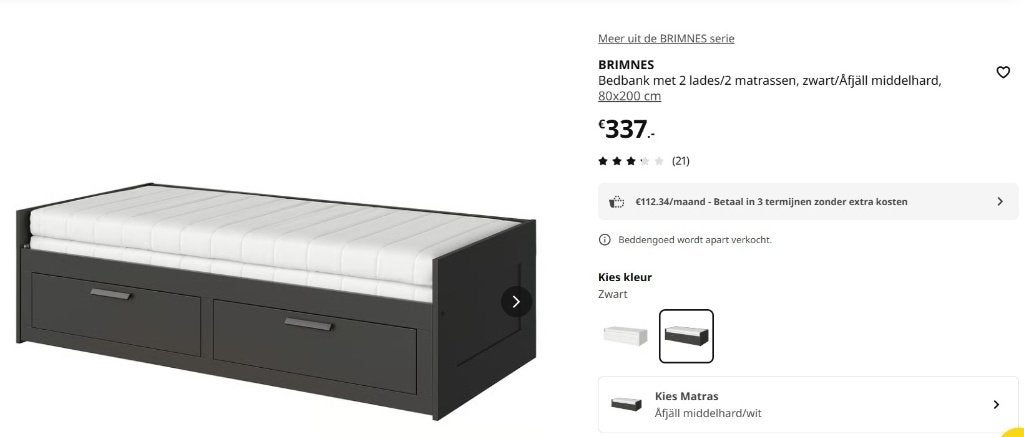 Brimnes uitschuifbed bedbank zwart, Ophalen, Zwart, Tweepersoons, Zo goed als nieuw
