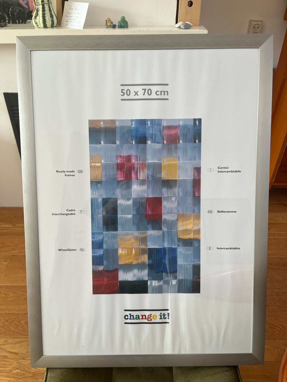 Zilverkleurige fotolijst 50x70 cm - Wissellijst, Huis en Inrichting, Ophalen, Zo goed als nieuw, Fotolijst, Metaal