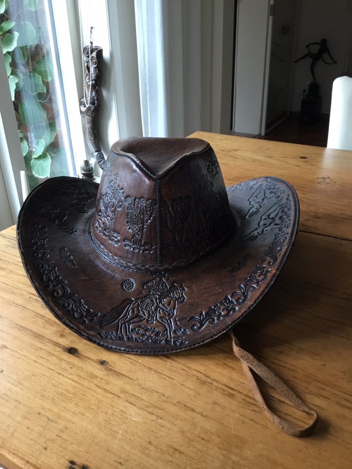 Leren cowboy hoed, Kleding | Dames, Ophalen of Verzenden, Zo goed als nieuw