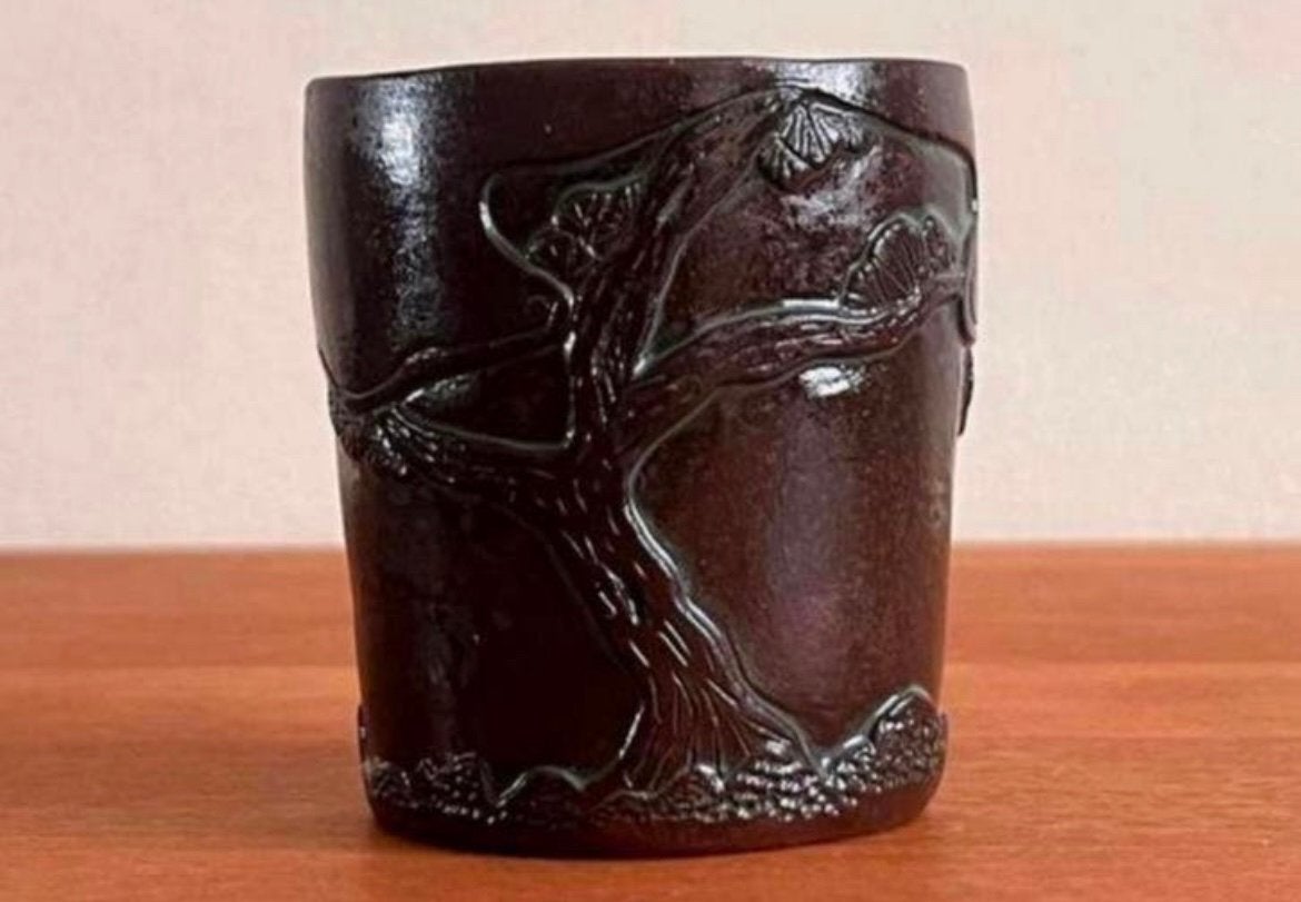 Bonsai pot handgemaakt bruin geglazuurd gedecoreerd Tree 7,5, Tuin en Terras, Rond, Nieuw, Ophalen of Verzenden, Aardewerk