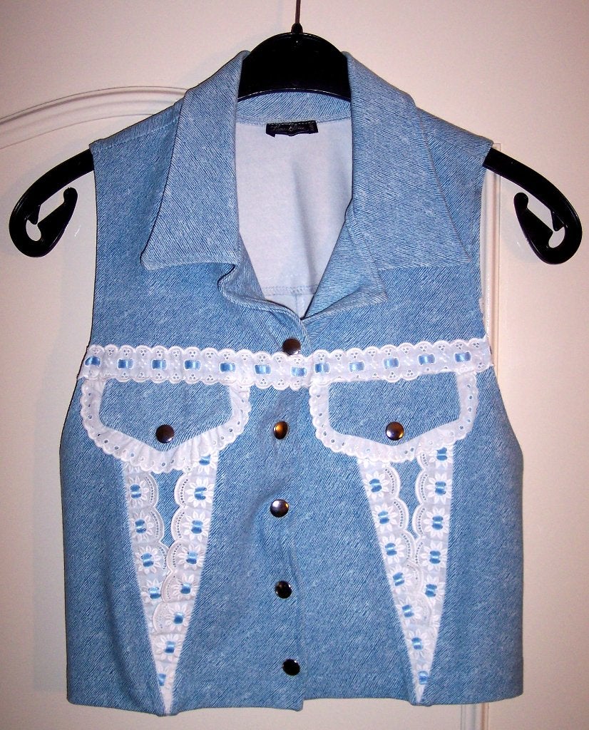 Gilet Spijkerlook met Kant Blauw Stretch 38 ( Jool ), Kleding | Dames, Jasjes, Kostuums en Pakken, Maat 38/40 (M), Blauw, Ophalen of Verzenden