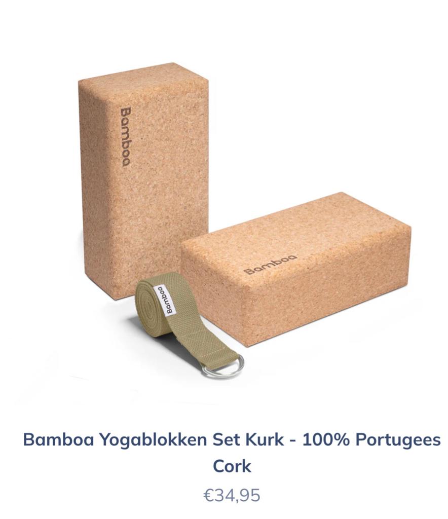 Bamboa yogablok en yogabandje kurk nieuw, Ophalen of Verzenden, Zo goed als nieuw, Yogamat