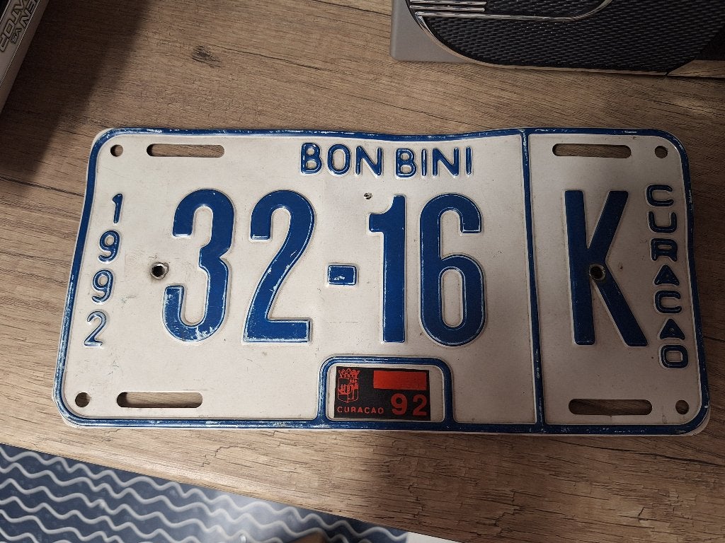 Oude originele metalen auto kentekenplaat Curacao uit 1992, Ophalen of Verzenden, Gebruikt