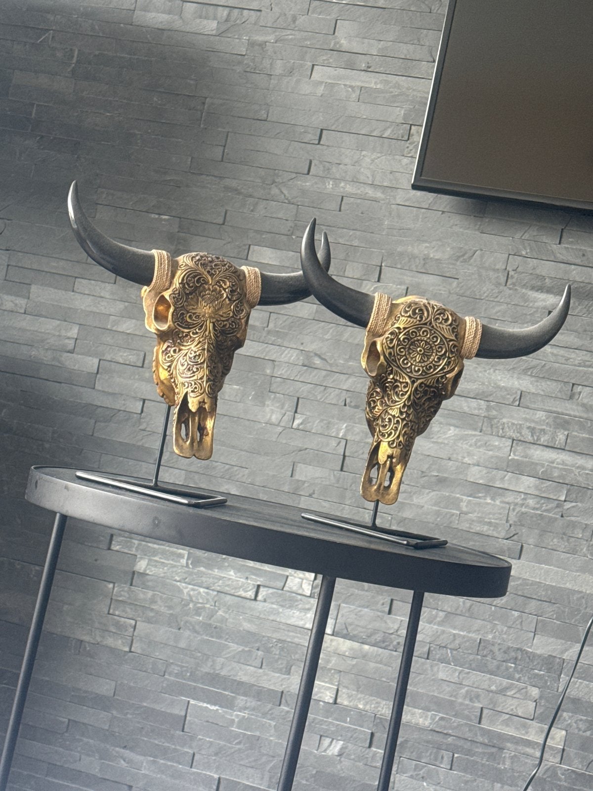 Decoratieve Stierenkop Beelden - Goudkleurig met Hoorns, Ophalen, Overige materialen, Zo goed als nieuw, Goud
