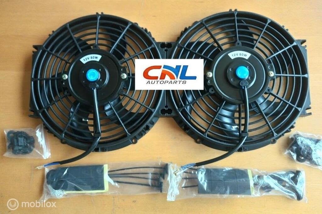 Koelvin 12V 80W 2x12" inch electric universal fan + mounting, Auto-onderdelen, Nieuw, Ophalen of Verzenden