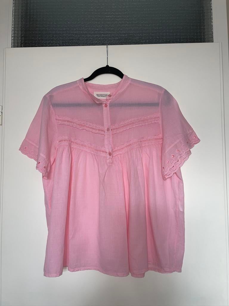 BANDITAS licht zacht roze broderie katoenen blouse top mt L, Ophalen of Verzenden, Zo goed als nieuw, Maat 42/44 (L), Roze