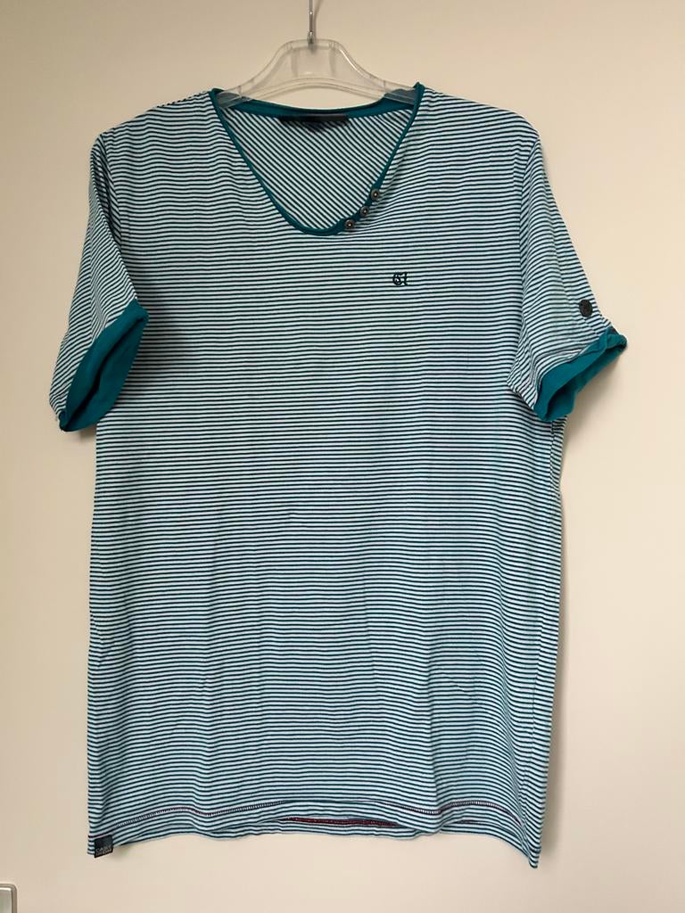 Cast Iron T-shirt Groen/Wit Gestreept Maat L, Kleding | Heren, T-shirts, Zo goed als nieuw, Maat 52/54 (L), Groen, Ophalen of Verzenden