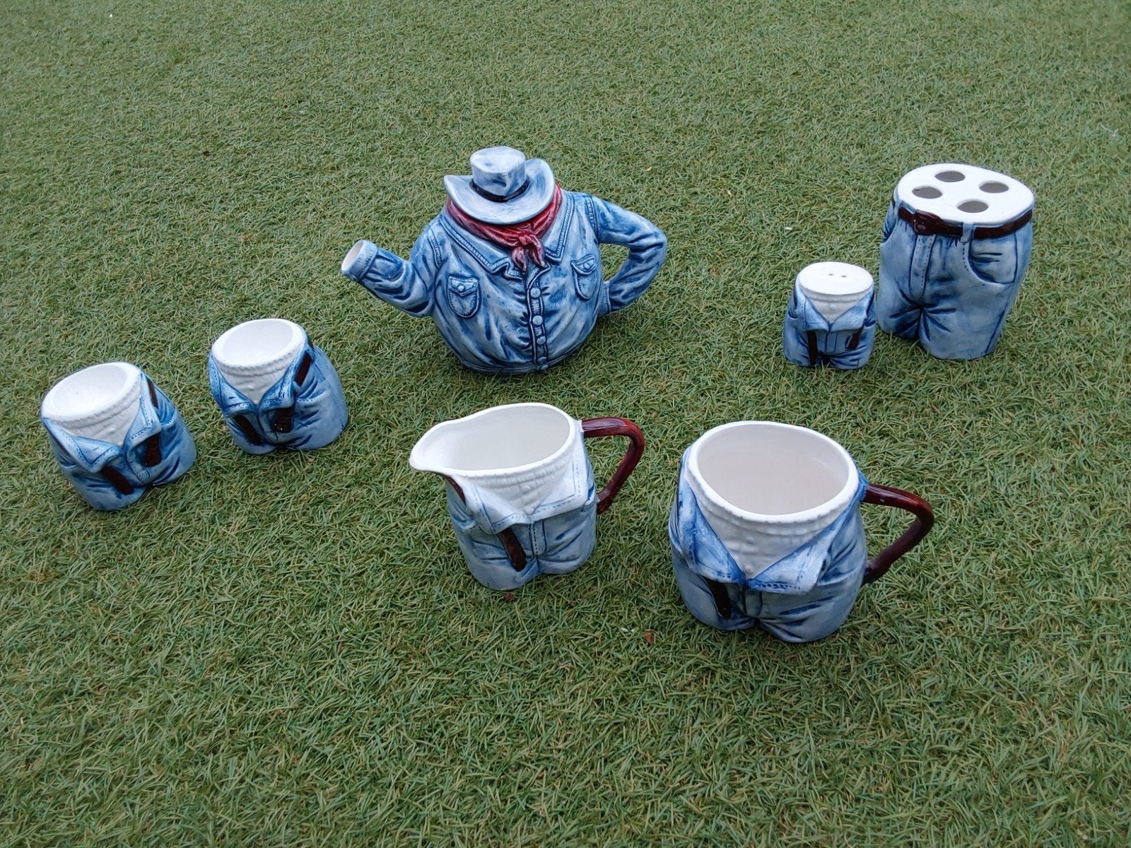Jeans / denim servies jaren 70, Ophalen of Verzenden