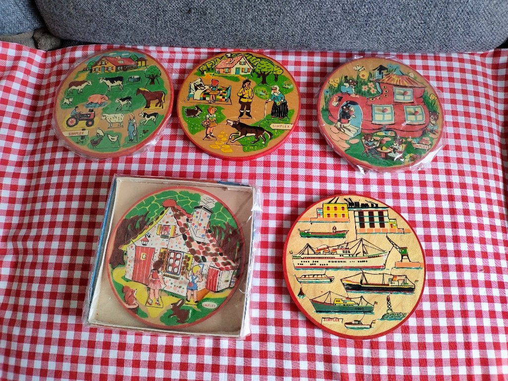 Oude vintage SIMPLEX houten puzzels ronde modellen, 2 tot 4 jaar, Gebruikt, Ophalen of Verzenden, Van hout