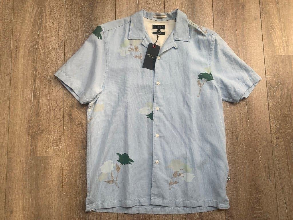 Ted Baker Overhemd KM motief relax fit blauw groen 2 = S/46, Ted Baker, Halswijdte 38 (S) of kleiner, Nieuw, Verzenden