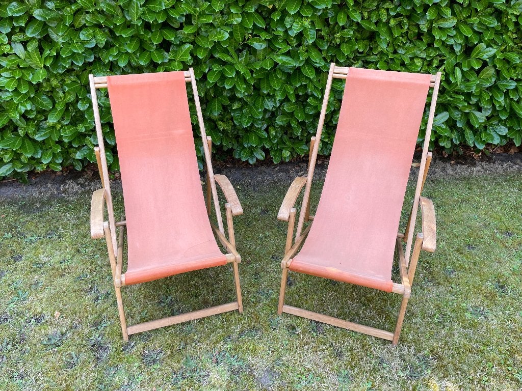 Vintage Strandstoel Strandstoelen Tuinstoel Tuinstoelen, Ophalen, Gebruikt, Hout, Inklapbaar