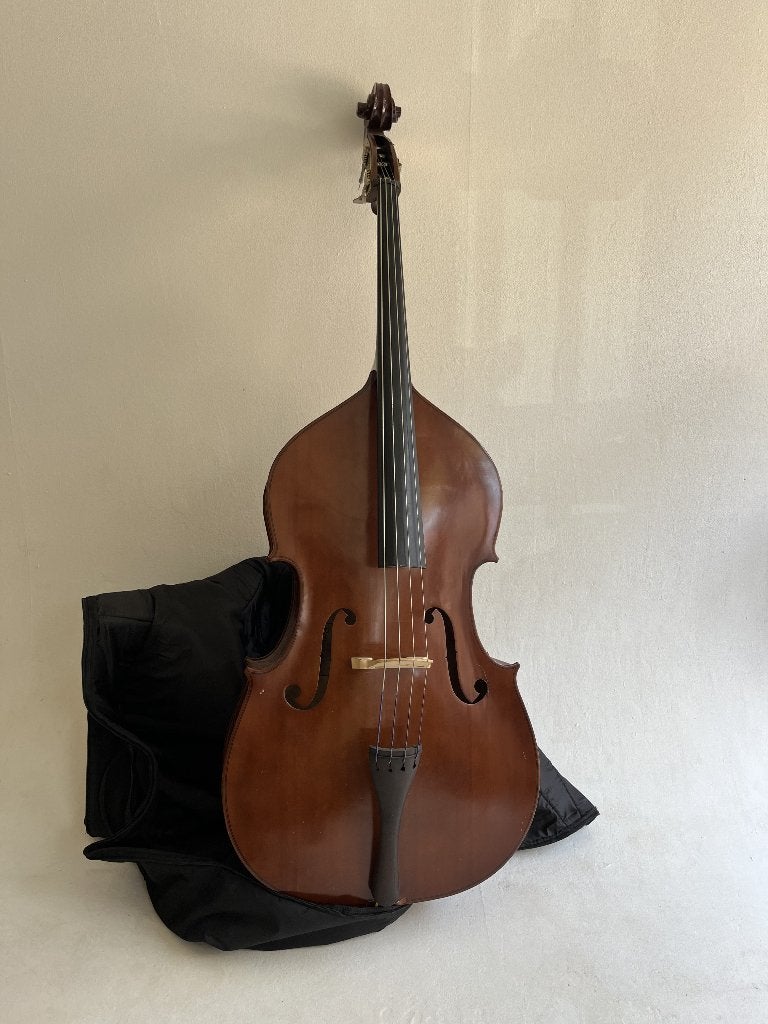 4/4 contrabas met strijkstok en tas, Muziek en Instrumenten, Strijkinstrumenten | Contrabassen, Ophalen, Zo goed als nieuw, 4/4-contrabas