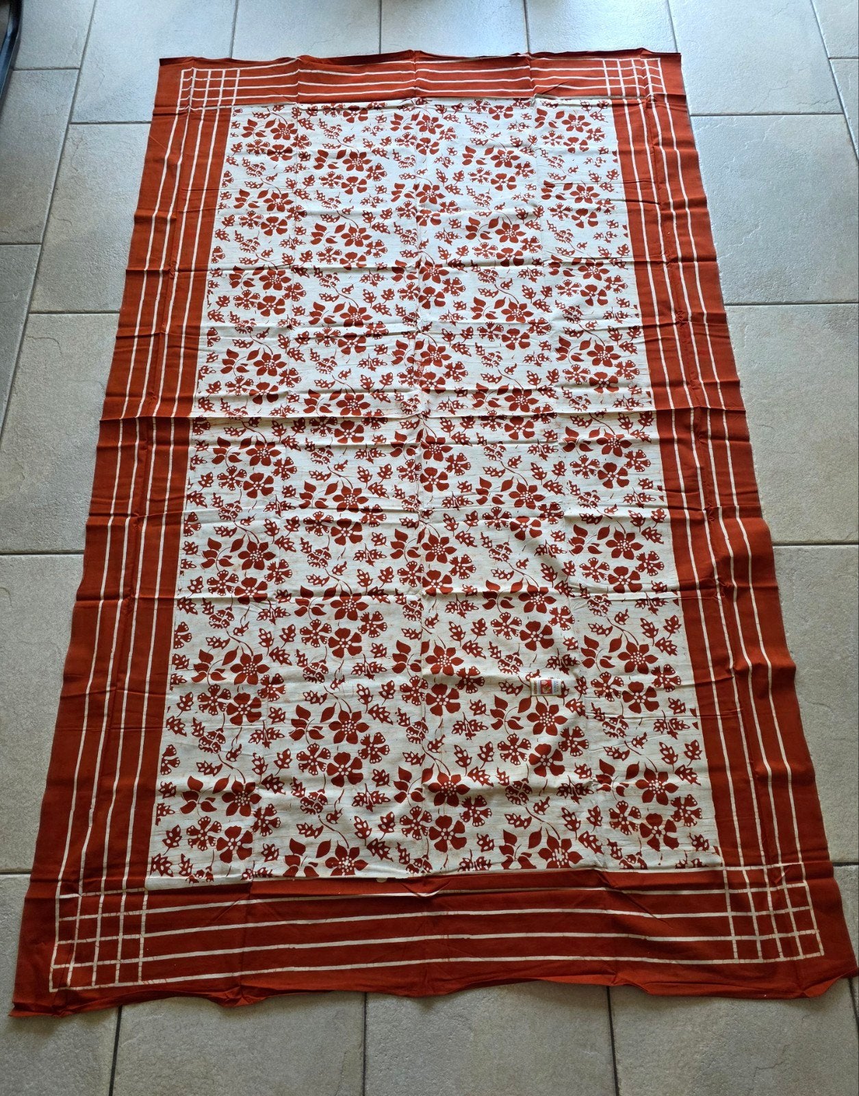 Vintage Batik Semar Tafelkleed met Servetten - Oranje/Wit, Vintage, Verzenden, Nieuw, Oranje