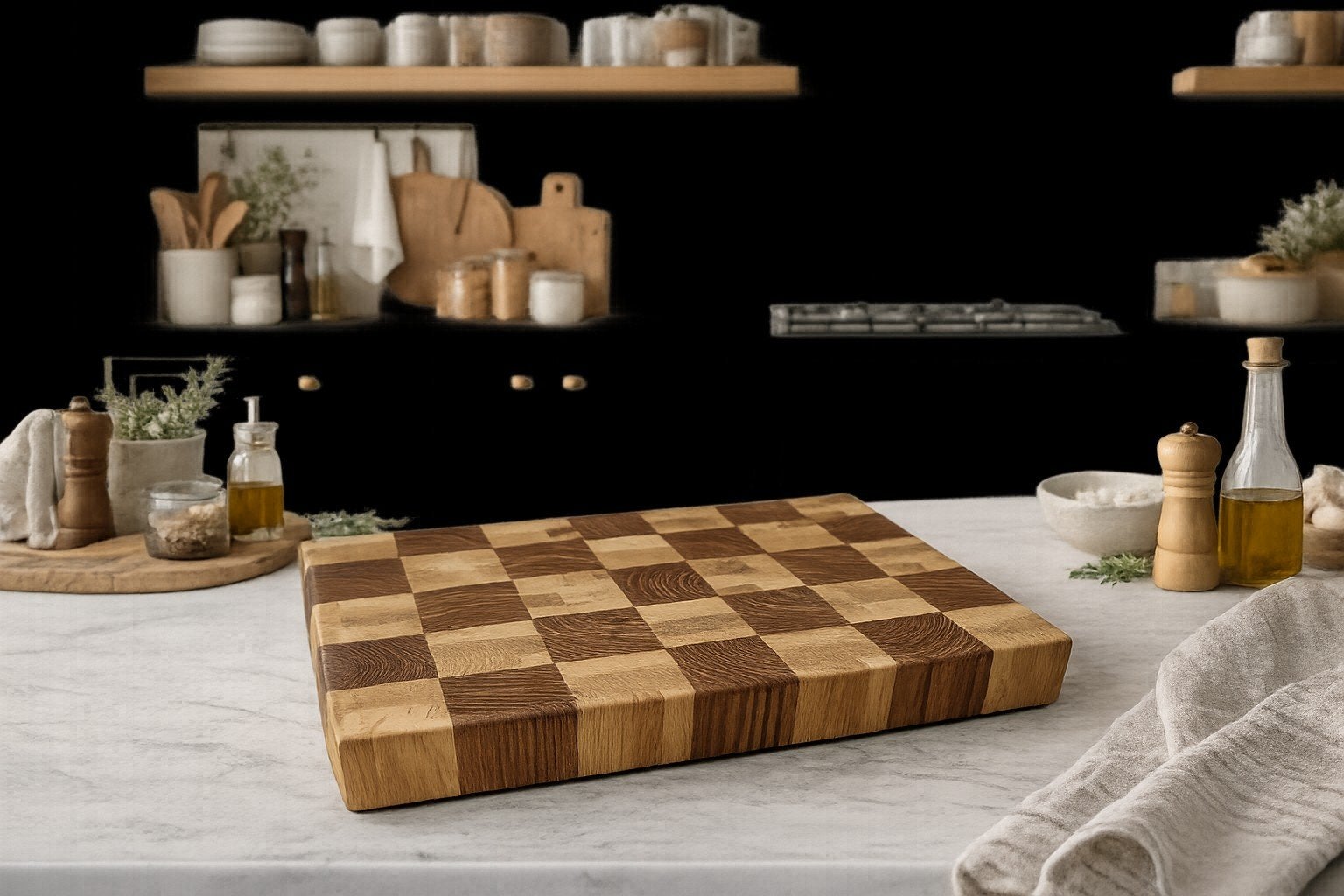 Nieuwe Kopshout Snijplank Teak & Eikenhout (47x34x5,5cm), Snij-/serveerplank, Ophalen of Verzenden, Nieuw, Hout