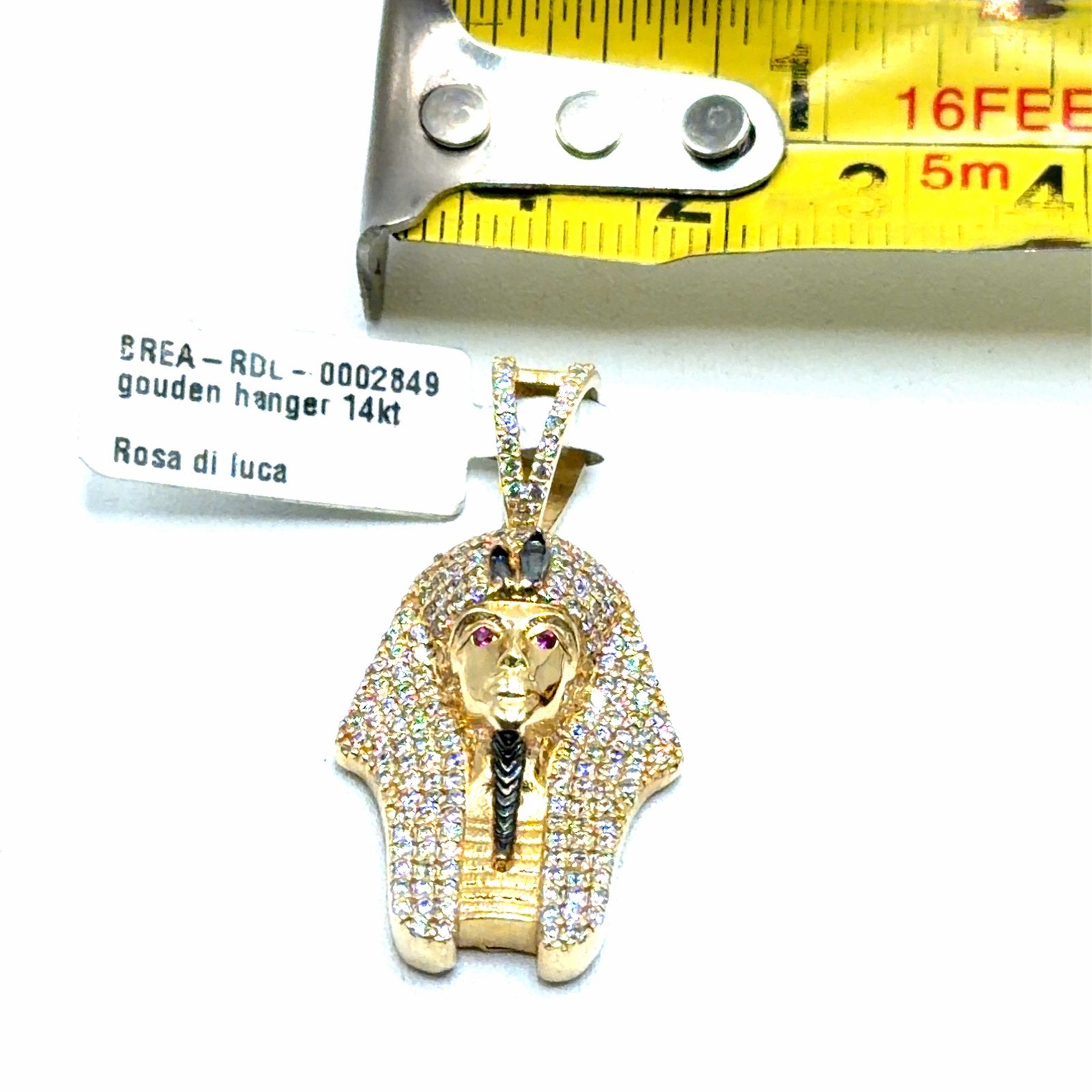 Rosa di Luca Gouden Hanger 14kt Toetanchamon met Zirkonia, Overige voorstellingen, W, Nieuw, Ophalen of Verzenden
