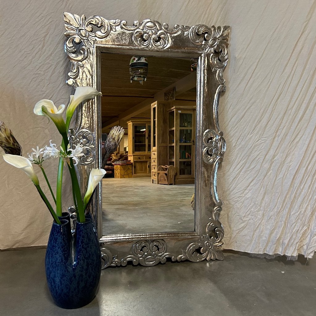 Barok spiegel - houten lijst zilver - 120 x 80 cm- TTM Wonen, TTM Wonen, Meubels – (Perzische) Tapijten en Woonaccessoires, Nieuw