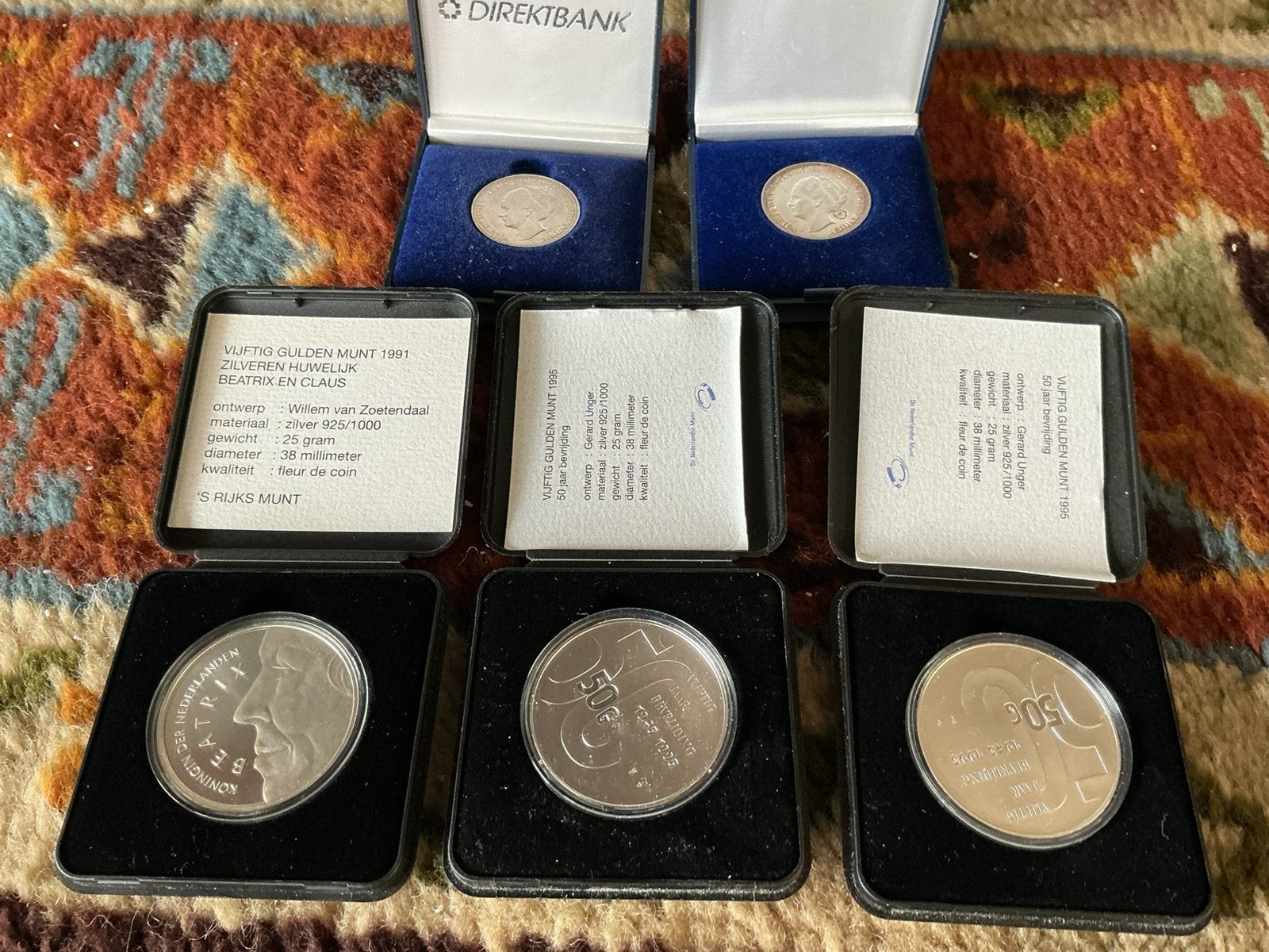 4 x 50gulden zilver en twee gulden zilver bieden  afhalen, Ophalen of Verzenden, Koningin Juliana, Zilver