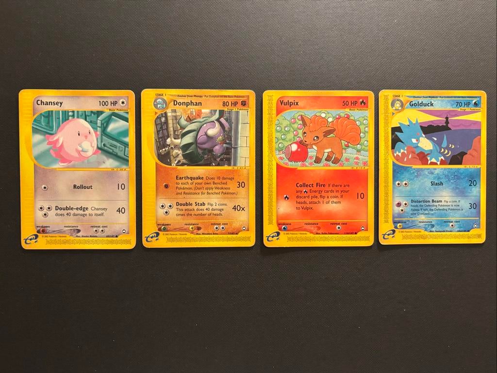 4 Pokémon kaarten: Chansey, Donphan, Vulpix, Golduck, Ophalen of Verzenden, Volle spaarkaart