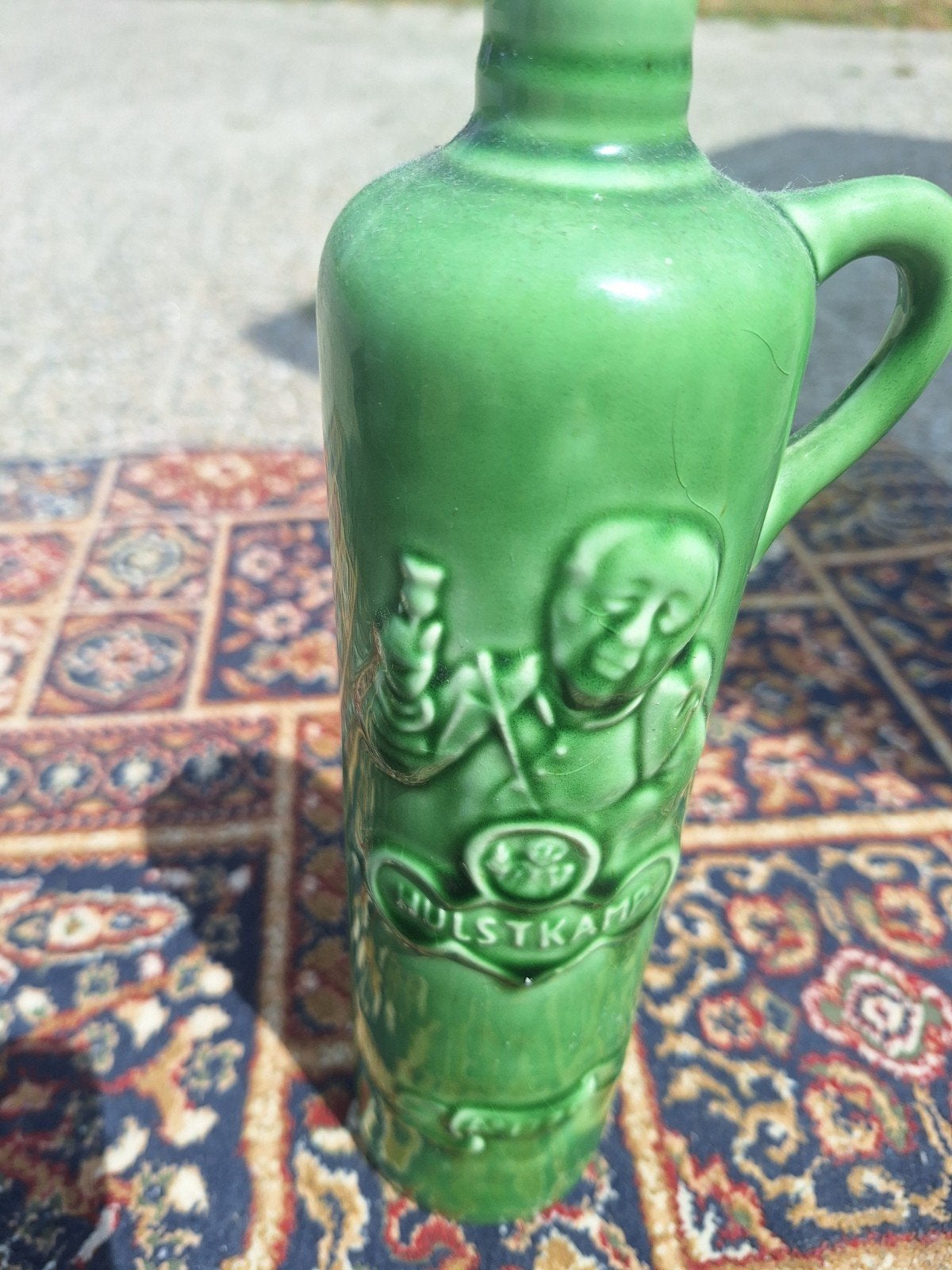 Vintage groene keramische jenever kruik,Hulstkamp, Antiek en Kunst, Ophalen of Verzenden