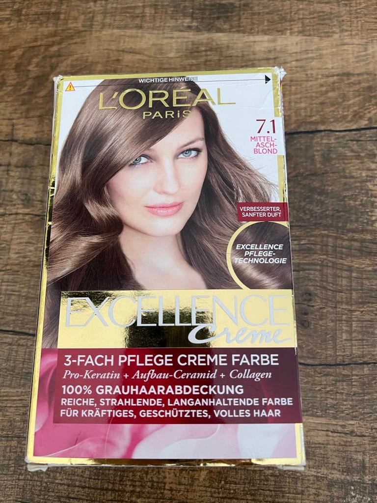 L'Oréal Excellence Crème 7.1 Midden Asblond Haarverf Nieuw, Ophalen of Verzenden, Nieuw, Overige typen