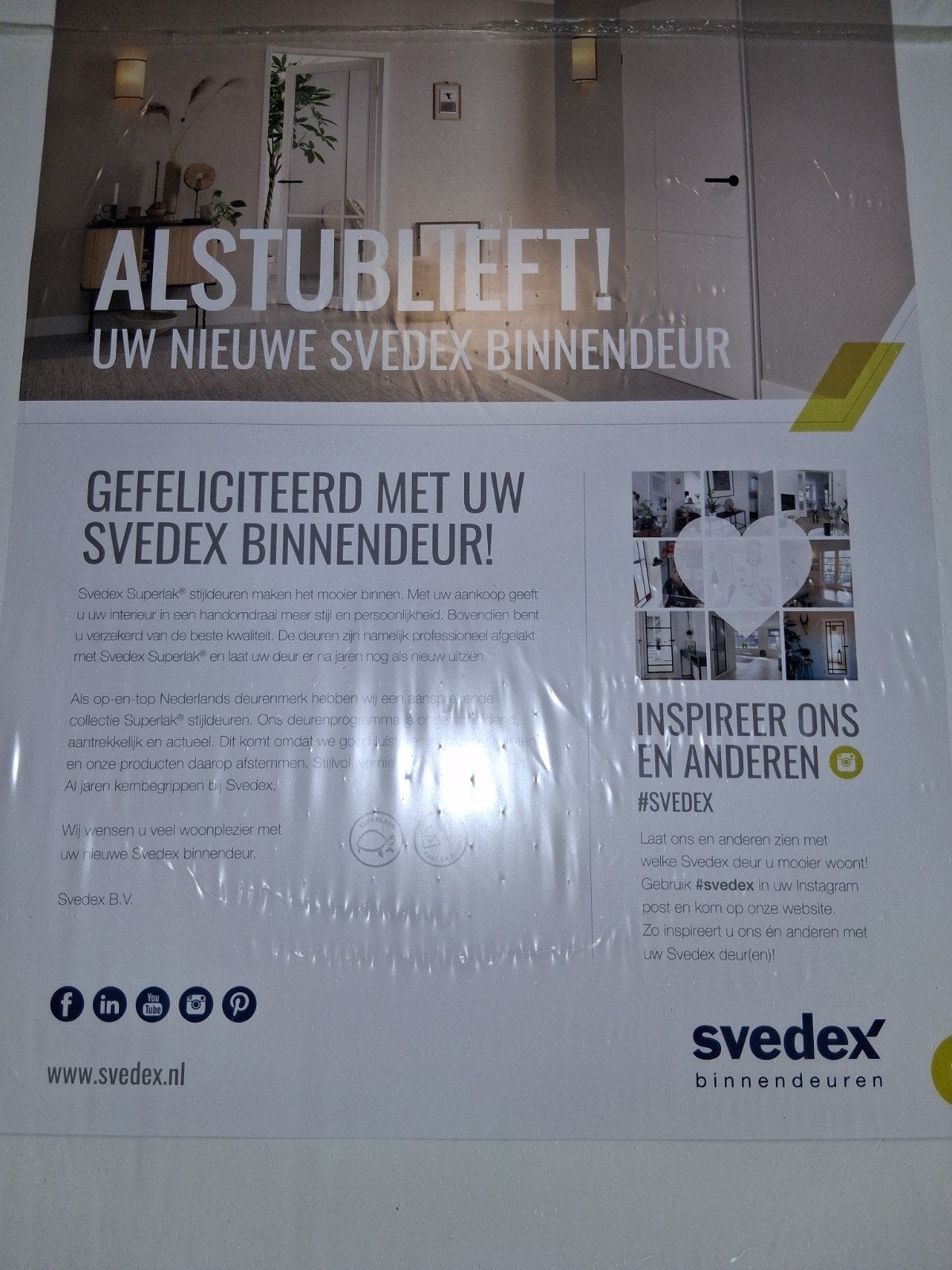 SVEDEX witte biinnendeur, Ophalen, Nieuw, Binnendeur, 200 tot 215 cm