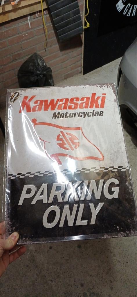 Kawasaki Motorcycles Parking Only - Metalen Bord Nieuw, Ophalen of Verzenden