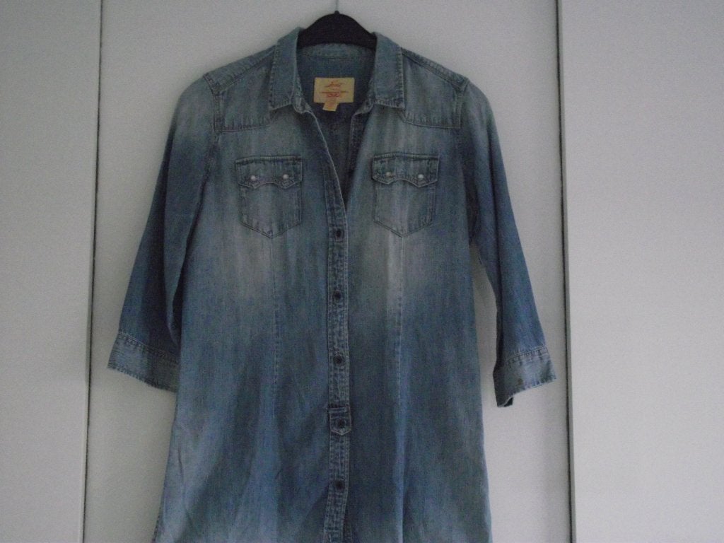 blauw Levis denim spijker blouse jurk 3/4 mouw L 82 cm M, Maat 38/40 (M), Blauw, Ophalen of Verzenden, Zo goed als nieuw
