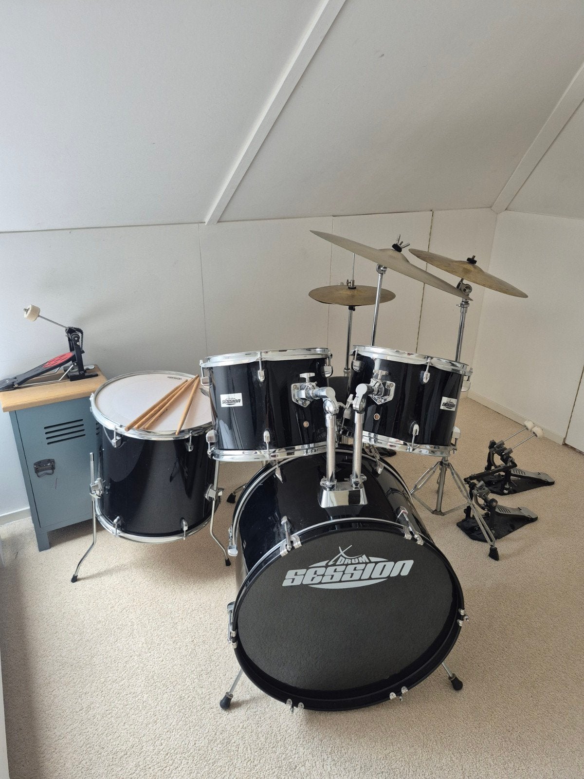 Drumstel Session met Yamaha double bassdrumpedaal, Muziek en Instrumenten, Drumstellen en Slagwerk, Ophalen