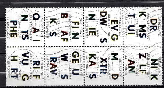 gestempelde zegel. jaar 2009:  braille 8x, Ophalen of Verzenden, Na 1940, Gestempeld