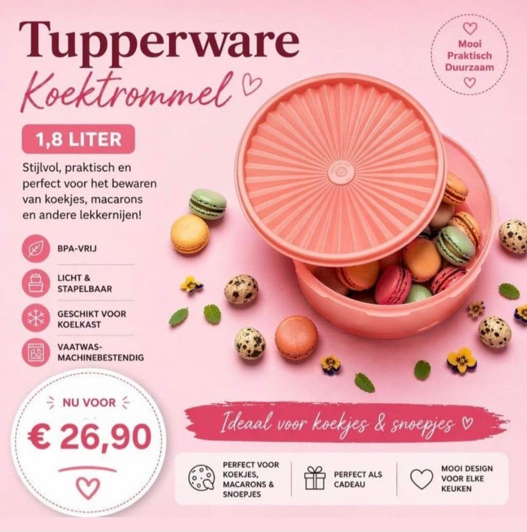 TUPPERWARE Koekdoos Snoeptrommel 1,8 liter, Ophalen of Verzenden, Nieuw, Bewaardoos