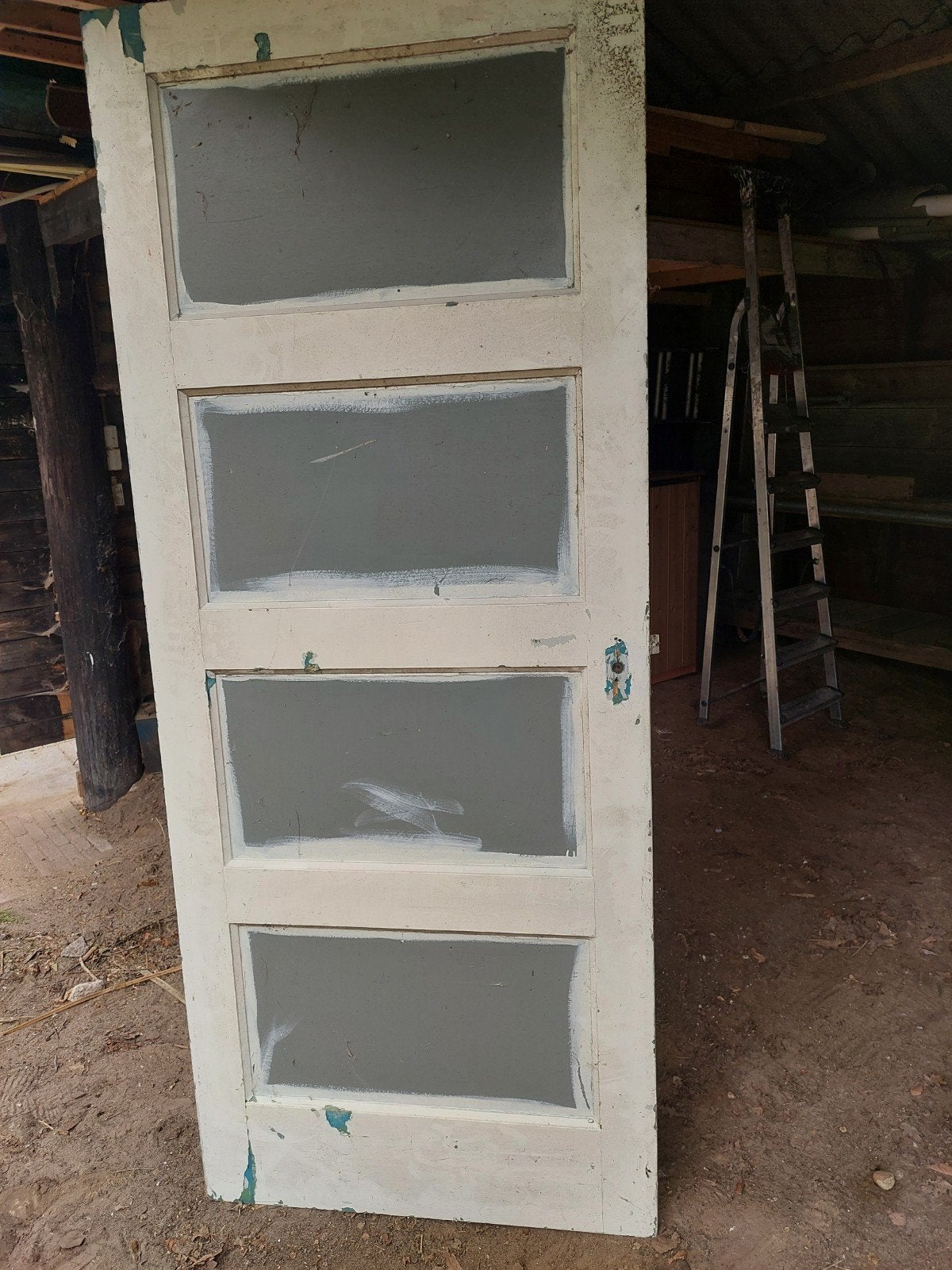 Oude grenen  binnendeur 4 panelen, Ophalen, Gebruikt, 80 tot 100 cm, Binnendeur
