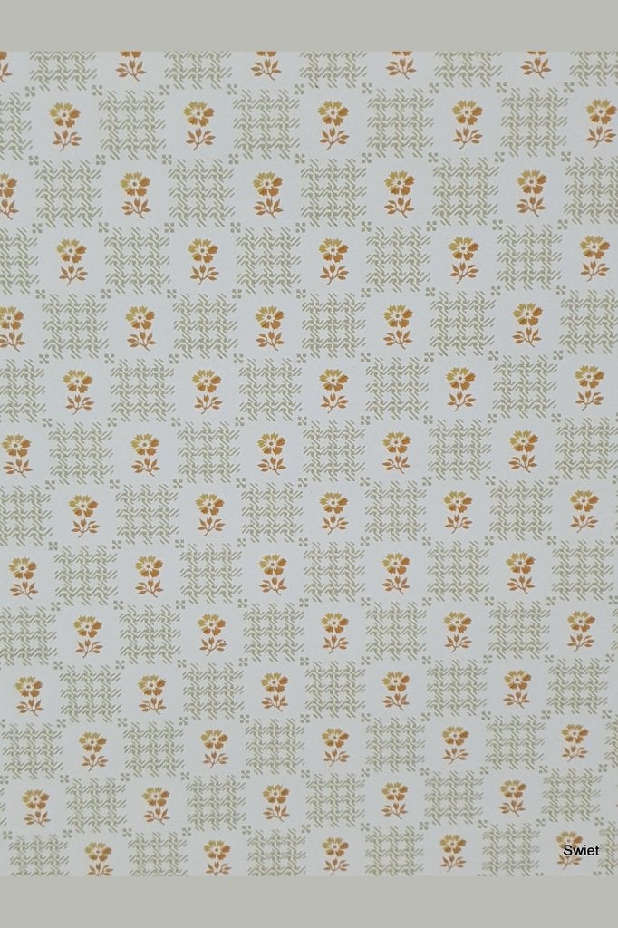 14032 vintage behang retro oranje groen 70s grafisch swiet, Ophalen of Verzenden, Wit