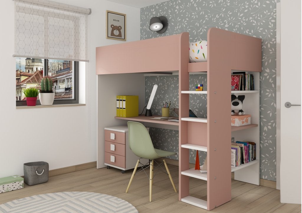 Jules hoogslaper basic met bureau - 90x200 - Oudroze, Niet ingevuld, Niet ingevuld, Niet ingevuld