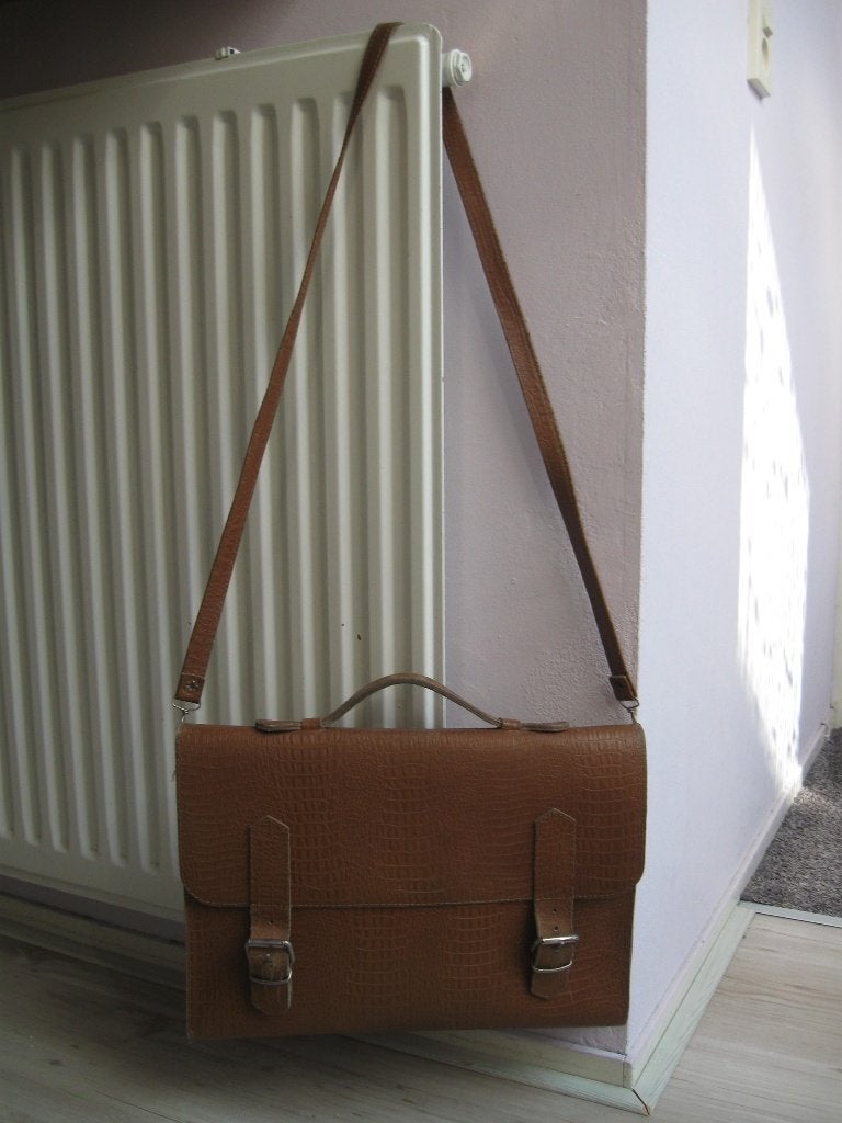 Vintage oude (school)tas bruin leer in goede staat, Ophalen of Verzenden, Gebruikt, Bruin, Leer