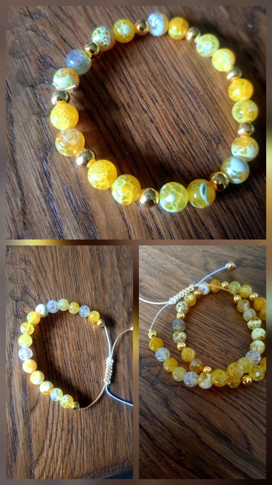 Zomerse natuurstenen kralen armband - 8mm, Sieraden, Tassen en Uiterlijk, Armbanden, Ophalen of Verzenden, Nieuw, Geel, Elastiek