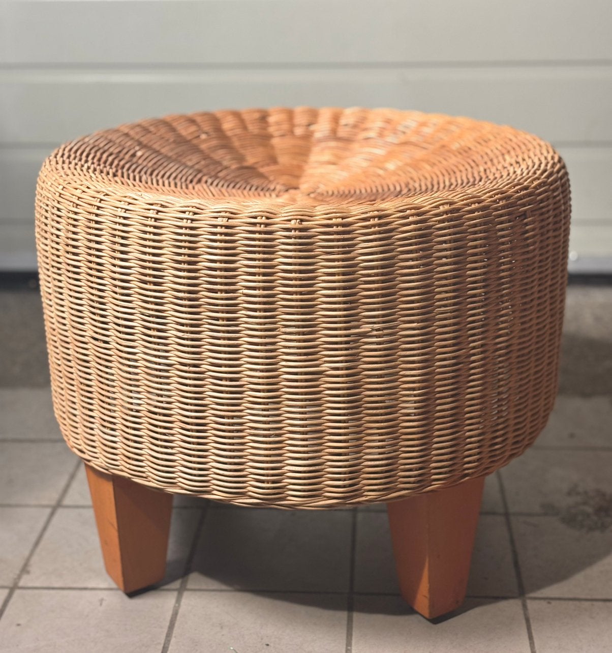 Prachtige Vintage IKEA Rotan Poef / Hocker -Jaren 80/90 Boho, Ophalen of Verzenden, Rond