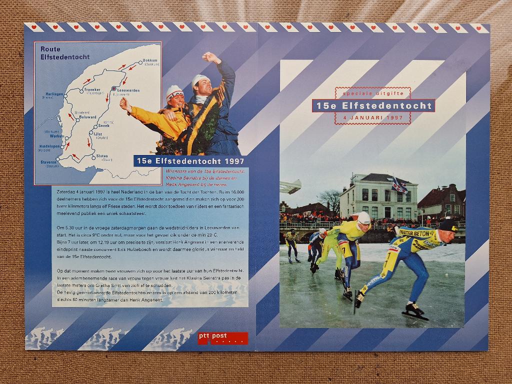 Te koop postzegelset 15e Elfstedentocht 1997, Ophalen of Verzenden, Na 1940, Gestempeld