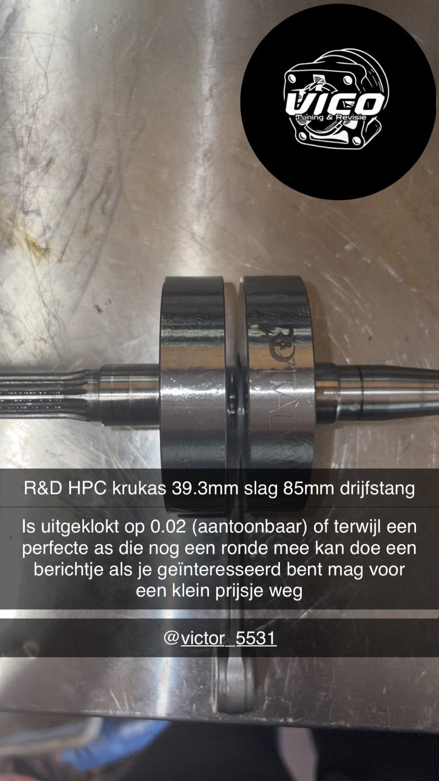 R&D HPC krukas 39.3mm slag 85mm drijfstang, Fietsen en Brommers, Ophalen of Verzenden, Gebruikt, Blok