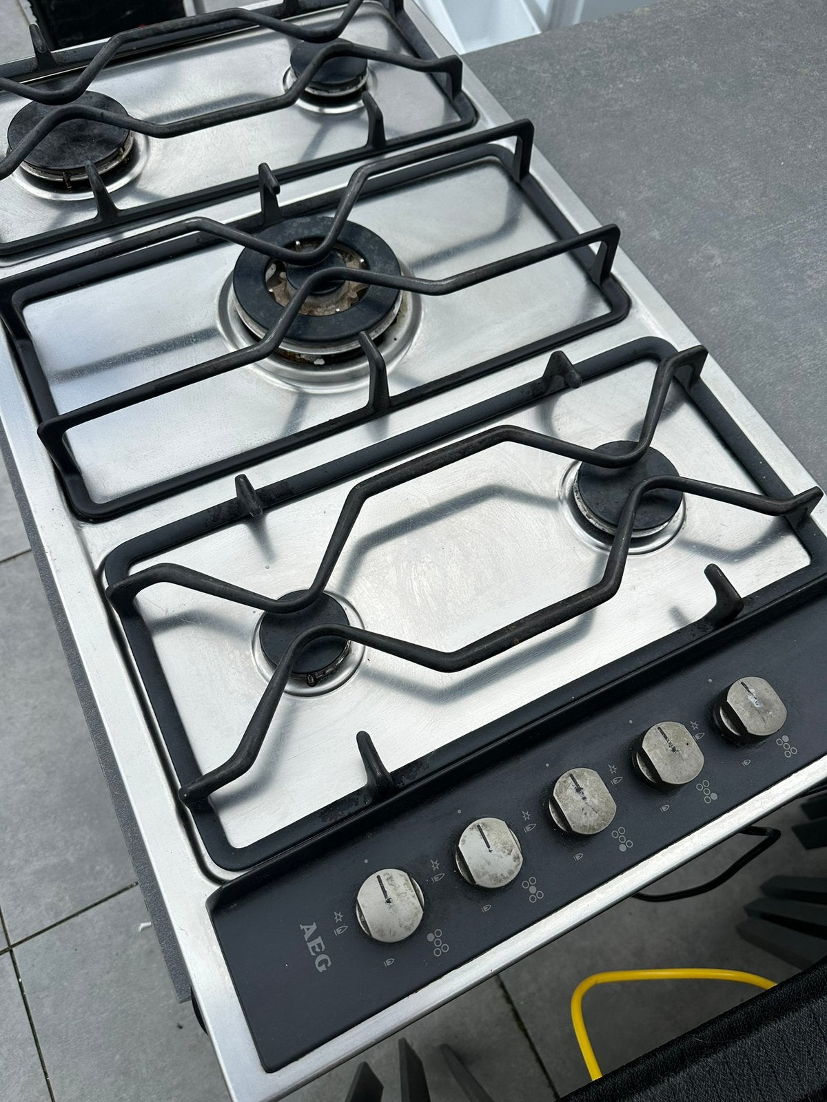 AEG inbouw 5 pits gasplaat 86 breed 50 lang 5 cm diep inbouw, Ophalen, Gebruikt, 5 kookzones of meer